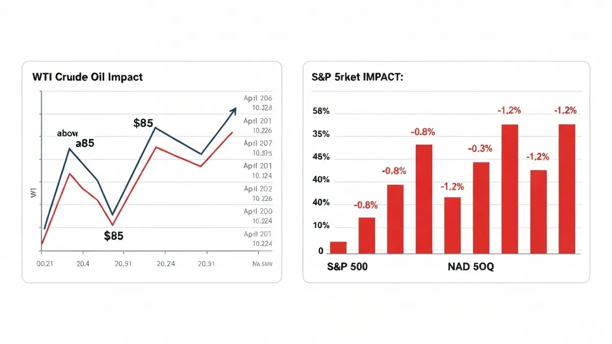 WTI 유가 85달러 돌파 및 S&P500 나스닥 하락 데이터 차트 – 미국 이란 긴장 시장 영향 2026년 4월