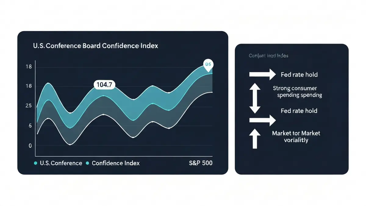 미국 소비자 신뢰 지수 104.7과 S&P 500 연관성 인포그래픽 차트