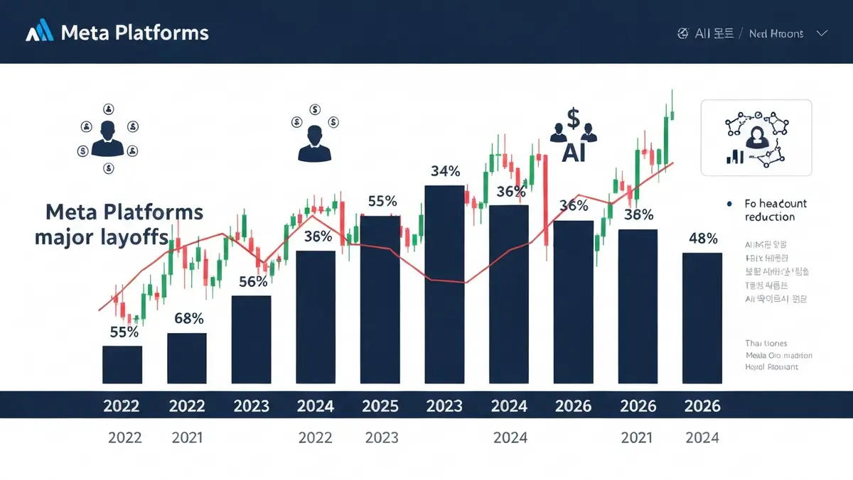 메타 플랫폼스 인력 감축 타임라인과 META 주가 추이 인포그래픽