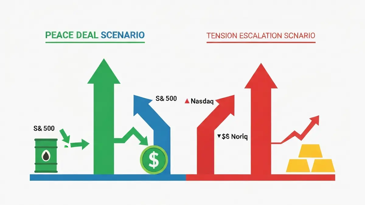 이란 협상 시나리오별 S&P 500 나스닥 국제 유가 달러 영향 인포그래픽