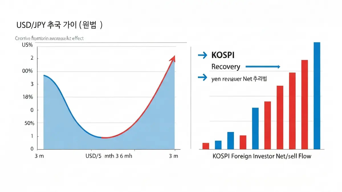 USD/JPY 환율 추이와 코스피 외국인 수급 시나리오 분석 차트